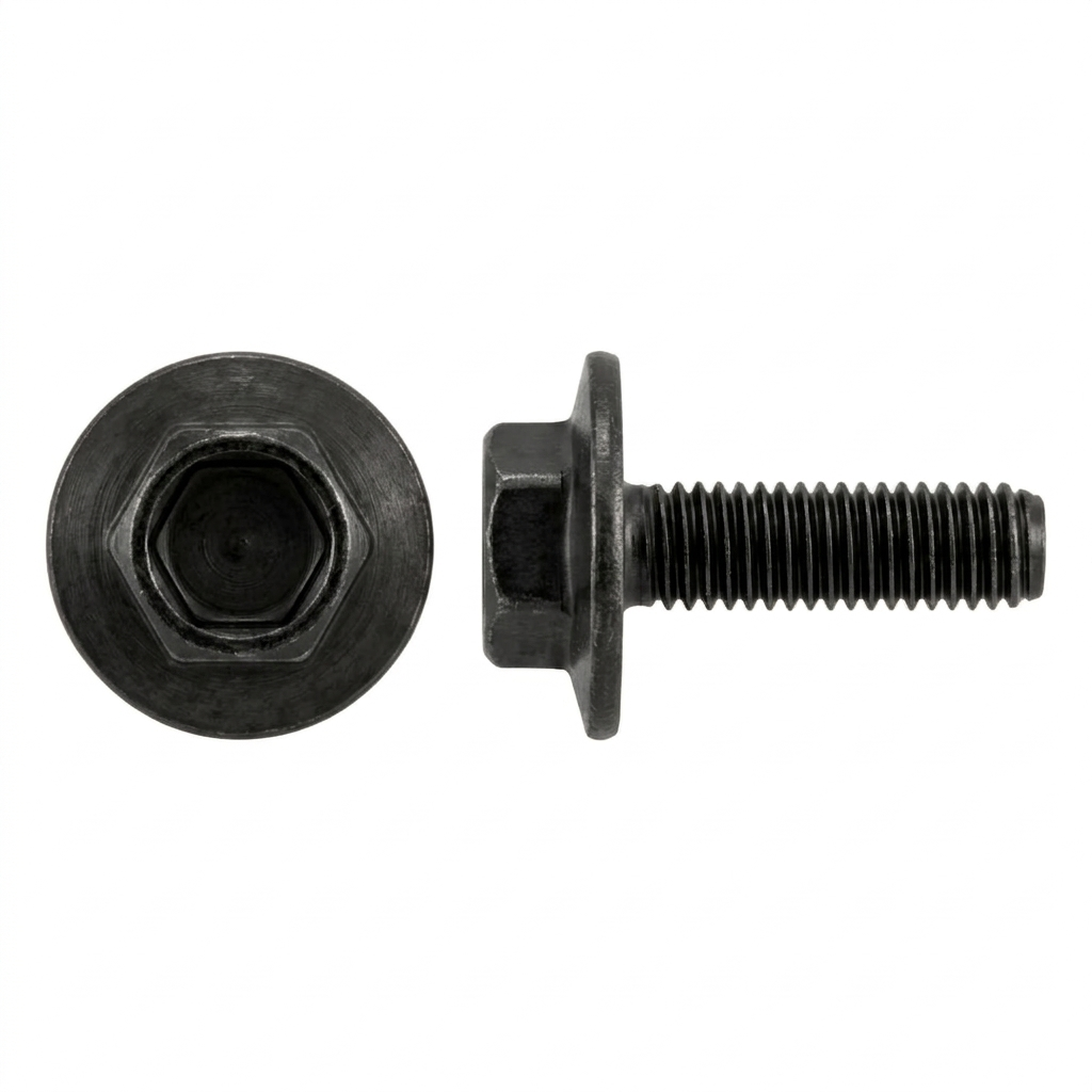 Metric Body Bolts for G.M.# 11503834, 20351035, 11517343 - 6-1.00 x 25mm Indented Hex Head with Loose Washer - Black Finish