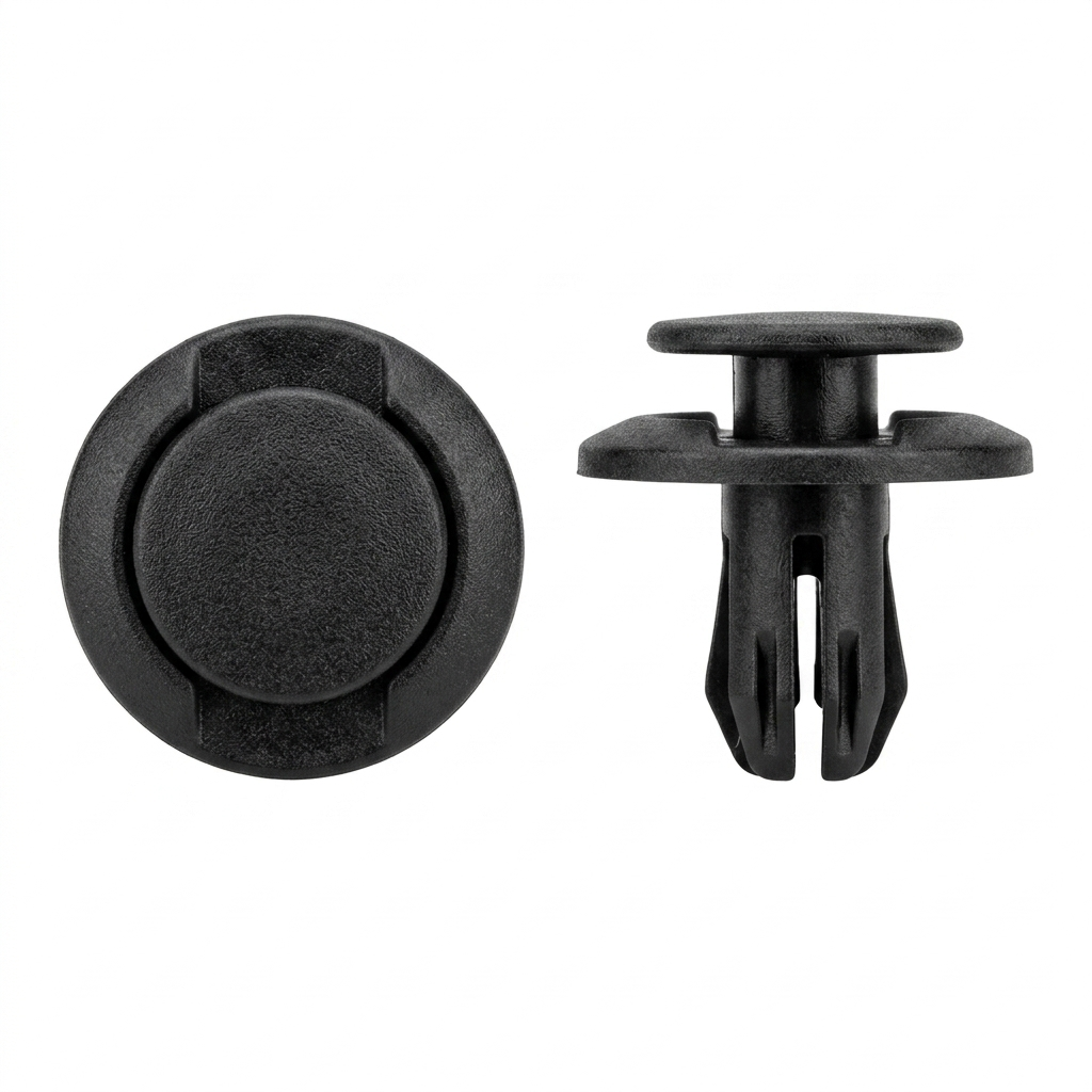 Black Nylon Front Fender Push Type Retainers for Honda - 5/16" (8mm) Hole Size - 10mm Stem Length - 20mm Flange Diameter - Replaces Honda # 91501-S04-003